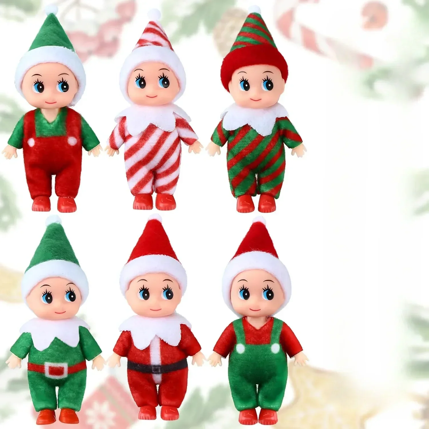 6Pcs Tiny Elf Doll Twins Set, 6 Christmas Elves , Mini Dolls Colorful Plush Cute Elf Dolls for New Year Holiday Decoration