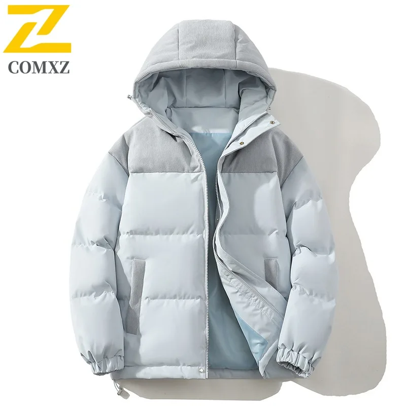 

COMXZ 2025 Men Windbreaker Winter American Style Retro Thickened Puffer Coat Windproof Streetwear Outdoor Sport Hooded Parka