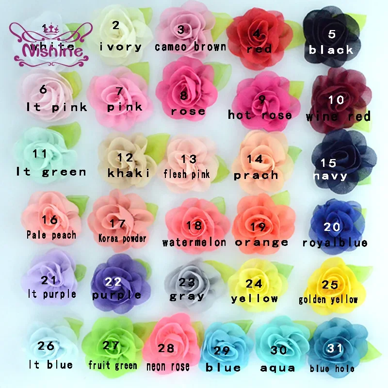 10pcs/lot Leaf Chiffon Flowers Rosette Rose Floral Kids Girls Hair Accessory Artificial Flower for Baby Women Diy Headwear