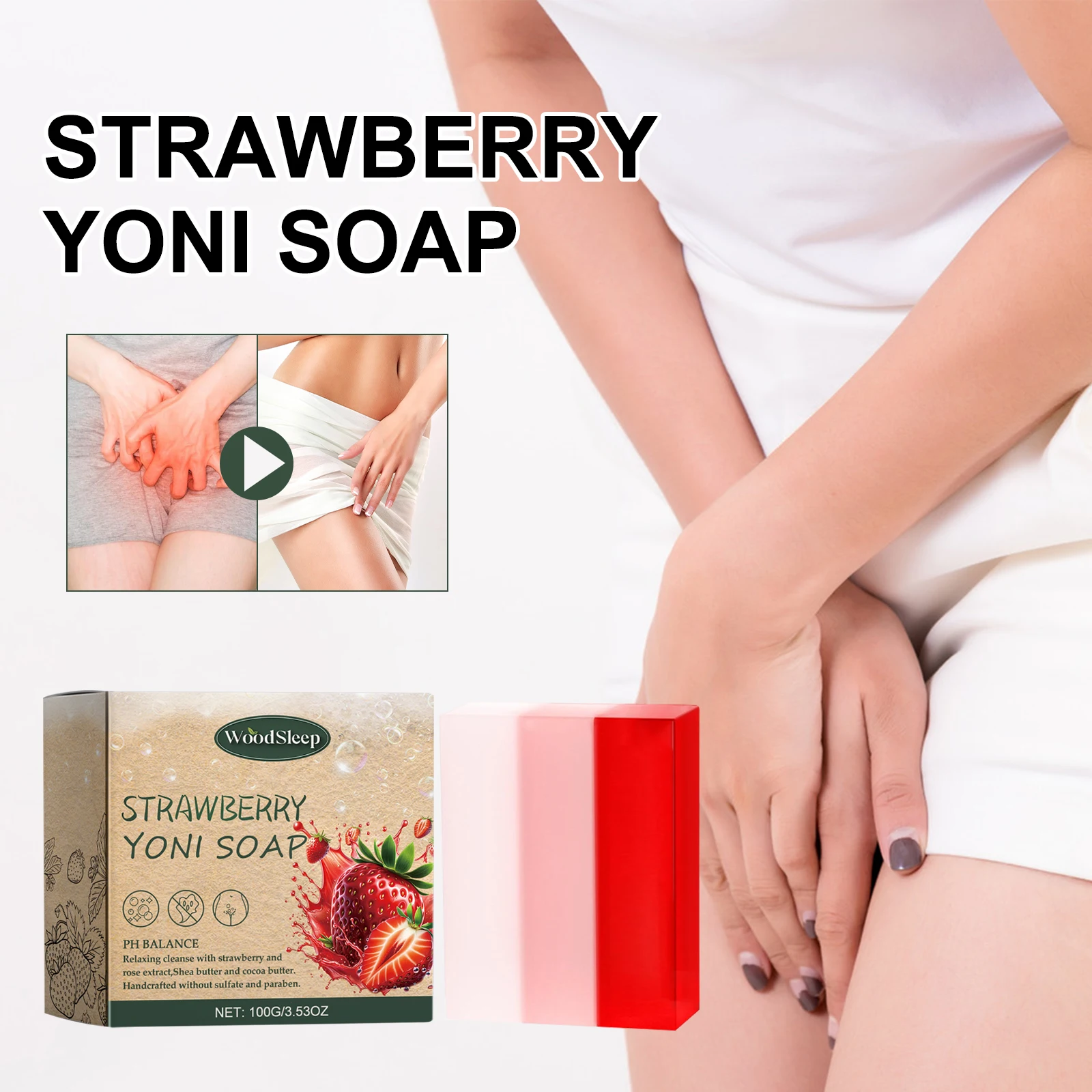 

WoodSleep Strawberry Flavor Soap for Women's Private Gentle Cleaning Itching and Smell Removal Body Care Soap