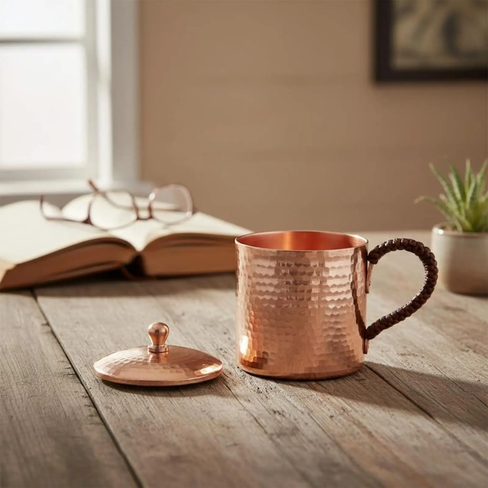 Hammered Copper Mug Handmade Copper Mug Polished Outside Metal Tea Cup for Beer Serving