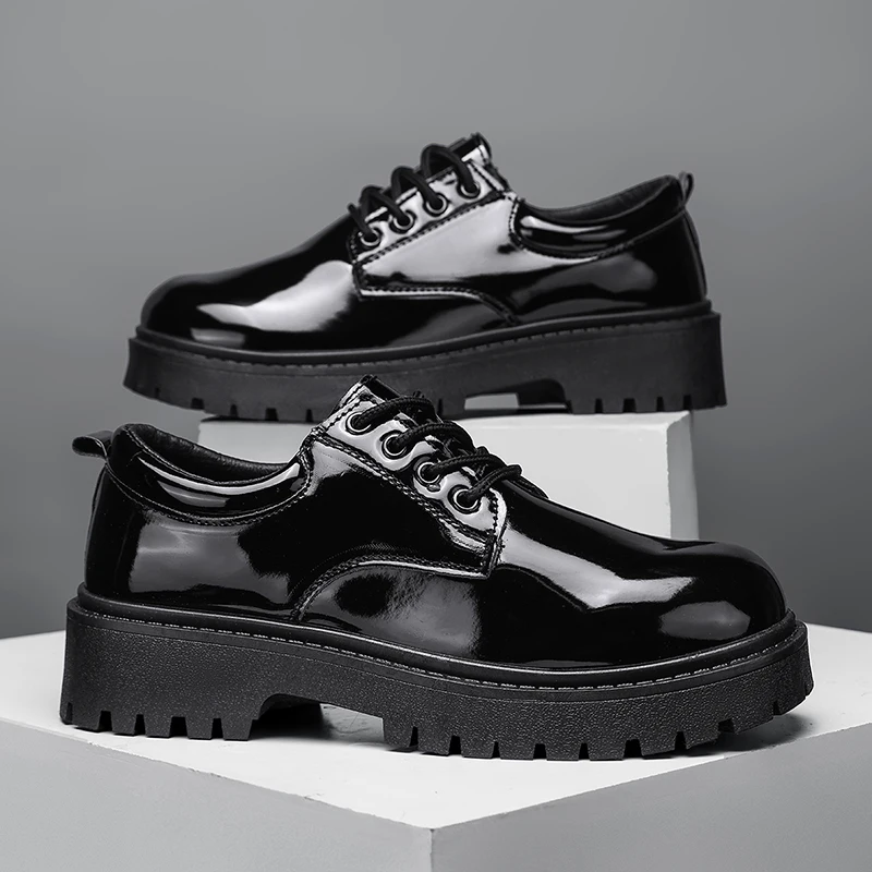Schwarze Herren-Freizeitschuhe aus Lackleder, Plateau-Schnürschuhe, Business-Schuhe, Büro-Arbeitsschuhe, Party-, Hochzeits- und formelle Schuhe – Detail 10