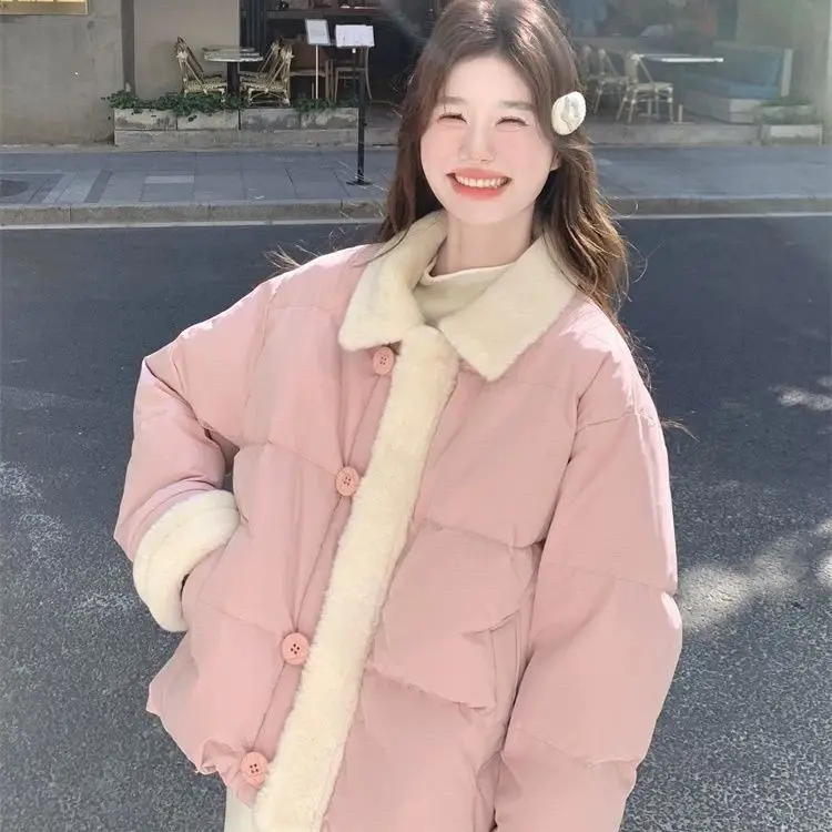 Women Parkas Short Coats Jackets Turn Down Collar Thick Warm Y2k Streetwear Elegant Jacket Work Coat Autumn Winter 2025