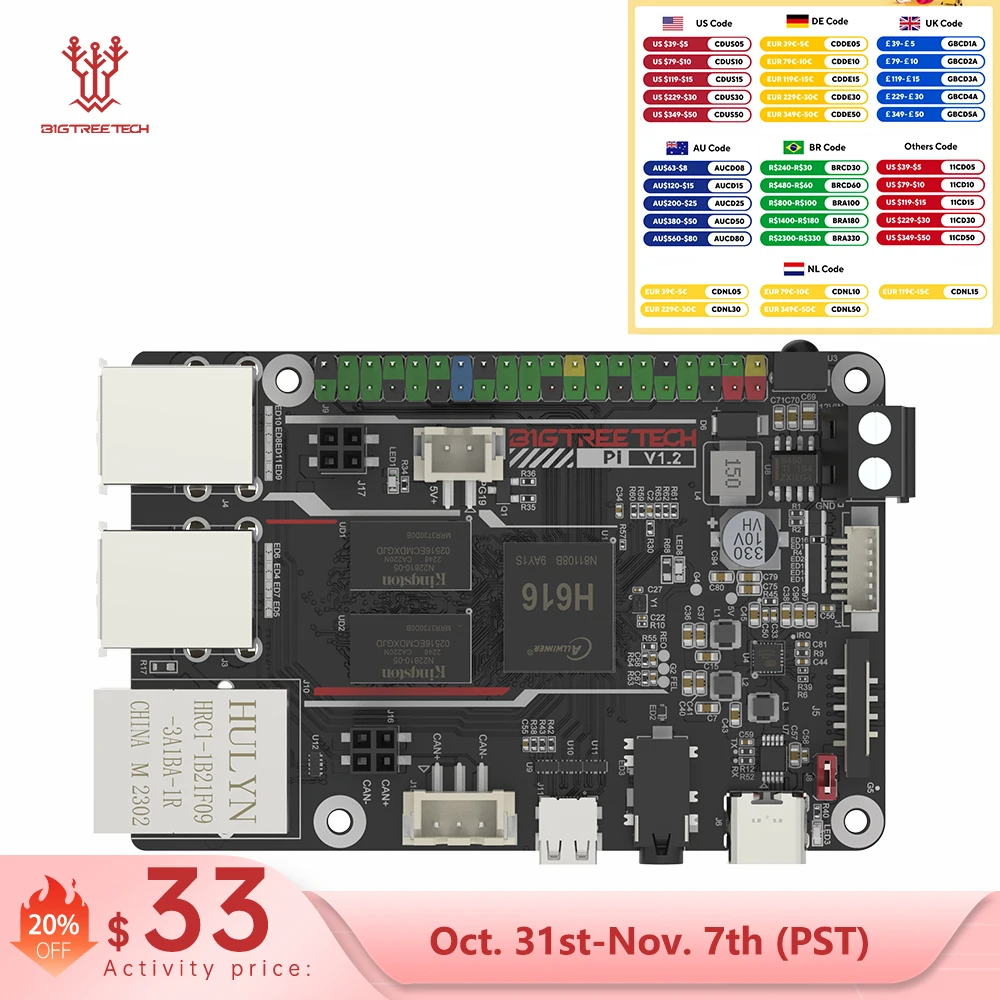 

BIGTREETECH BTT PI Board 64 Bit Quad Core Cortex-A53 ARM VS Raspberry PI Orange PI PI4B+CB1 Upgrade For Klipper 3D Printer