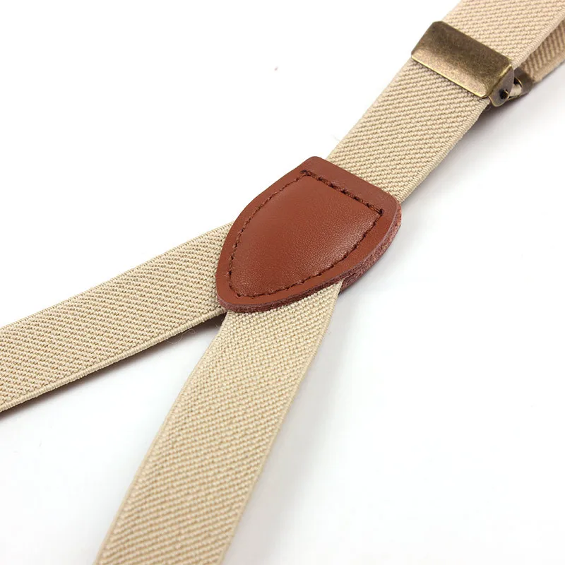 Kemeja kancing suspender Pria Khaki ringan, kawat kulit polos kualitas tinggi tali suspender dapat disesuaikan 110cm * 2cm