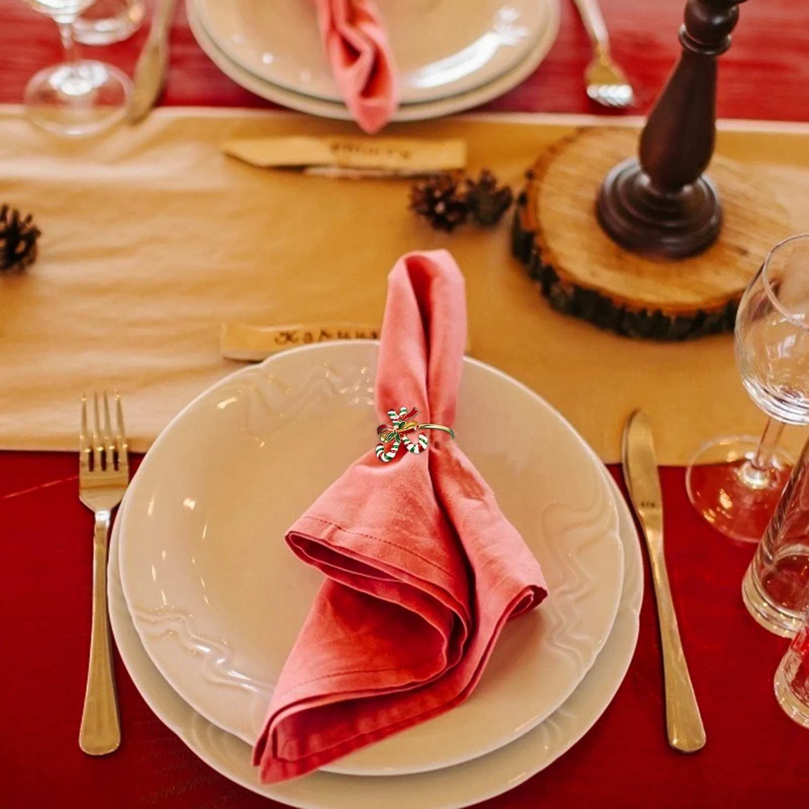 

3Pcs Napkin Ring Christmas Themed Rhinestone Alloy Napkin Holder Table Decoration Festival Dinner Party Accessory