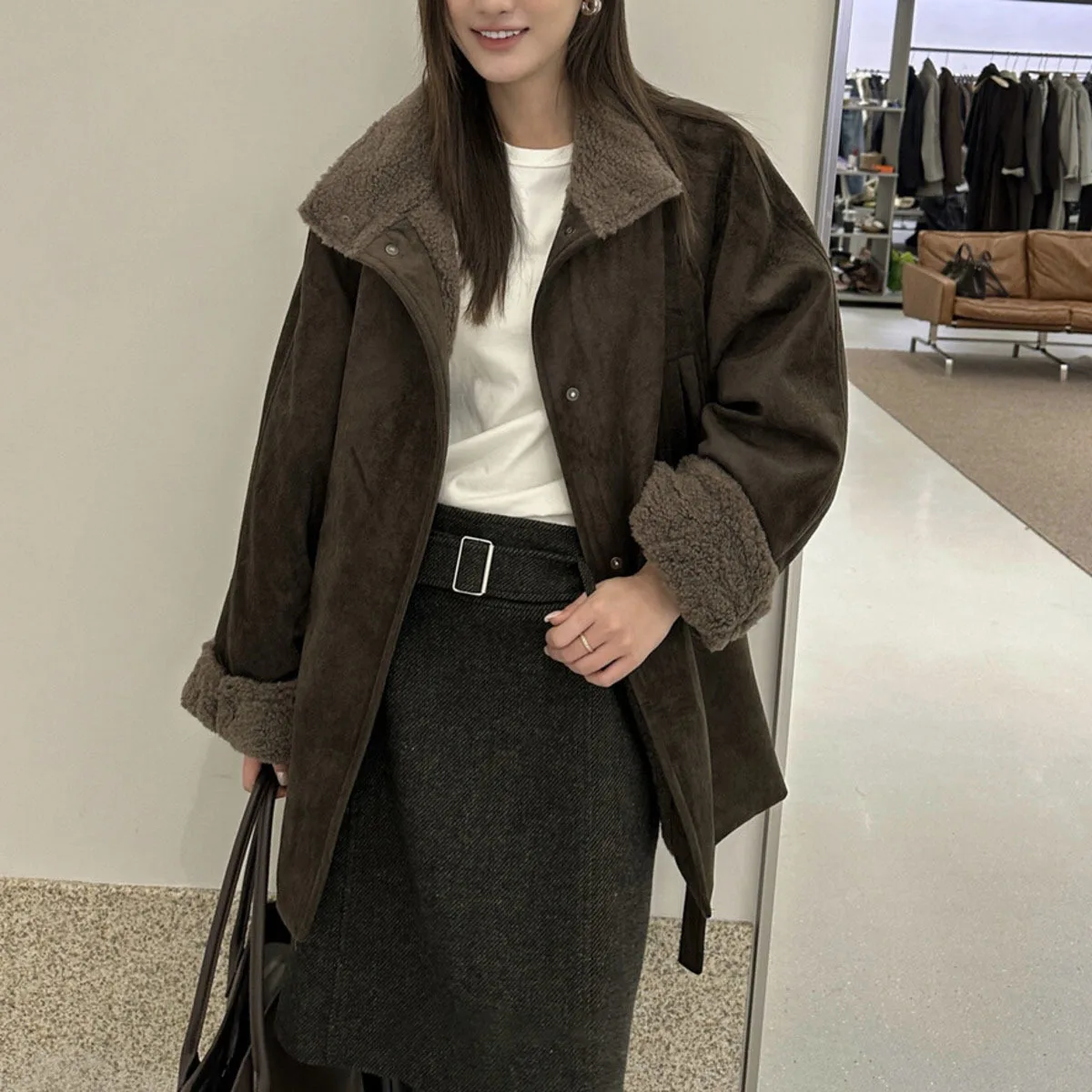 KWTX Women’s 2025 New Solid Cotton MidLength Belted Thickened Winter Coat StandCollar Designer Chic Casual Elegant Warm