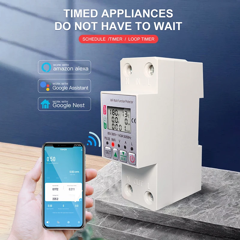 UNKAS WIFI Breaker Prepaid Meter Overvoltage / Undervoltage Leakage Protection Switch Alexa Yandex Google Tuya Smart Life App