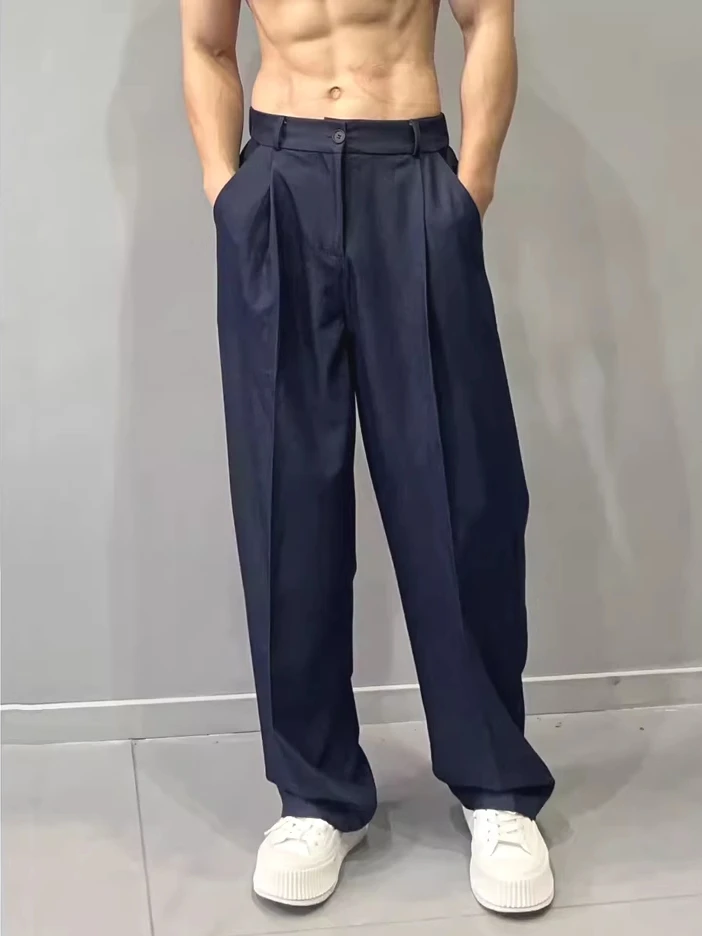 

American Sle Hard Man Iron Free Ice Silk Men's Loose Straight Leg Elastic Waist Long Pants Casual Suit Pants