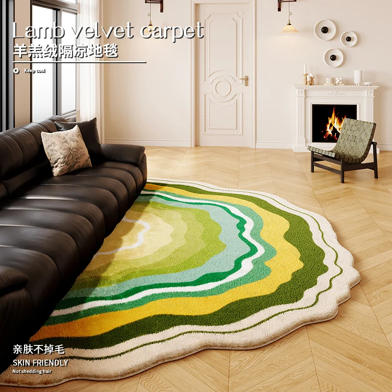 Irregular Colored Floor Mat Home Thick Non-slip Rug Fluffy Soft Rugs for Bedroom Cream Style Living Room Decoration Plush Carpet