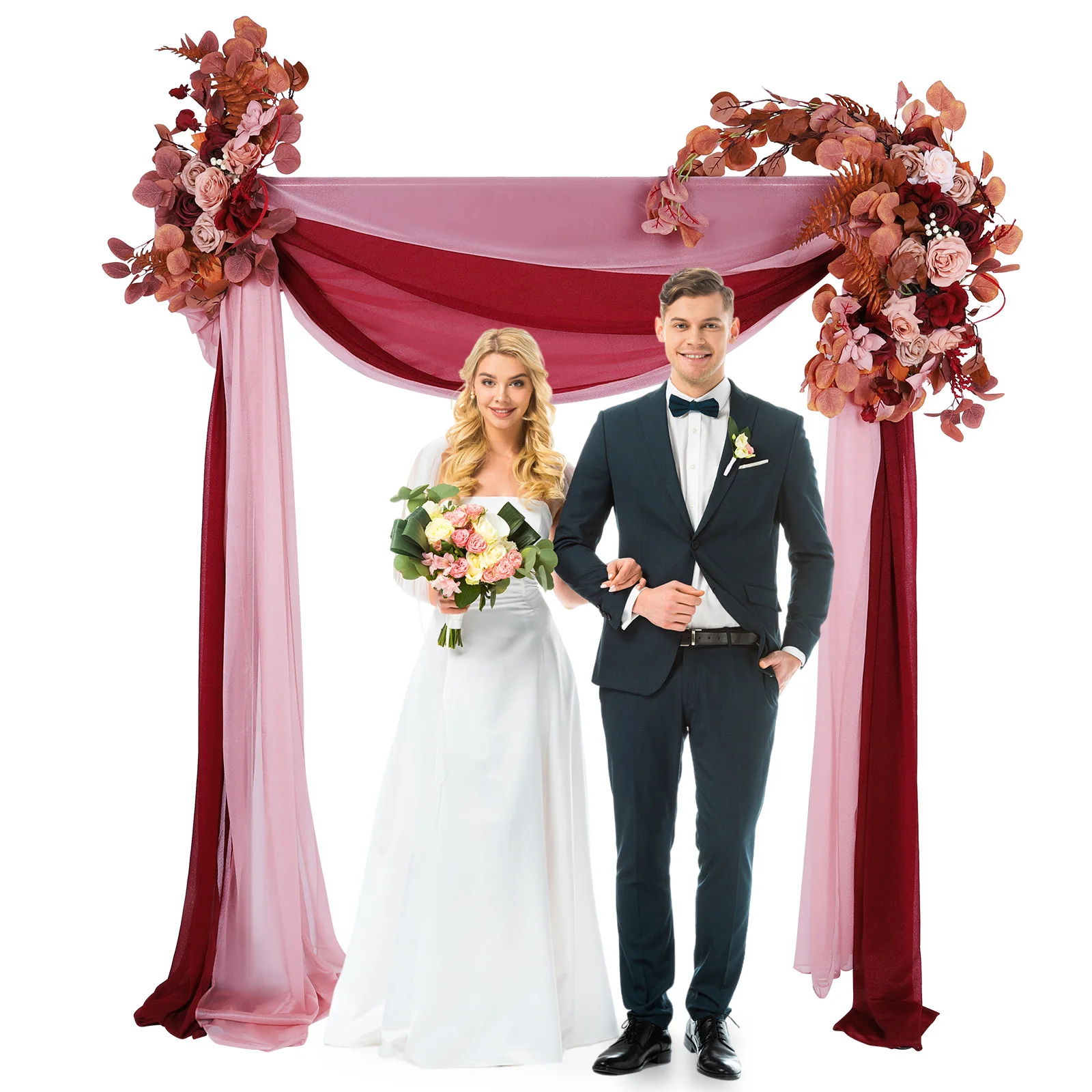 

Pack of 4 Artificial Floral Swag with Drapes Wedding Arch Artificial Flowers Kit for Ceremony Reception Stage Decor