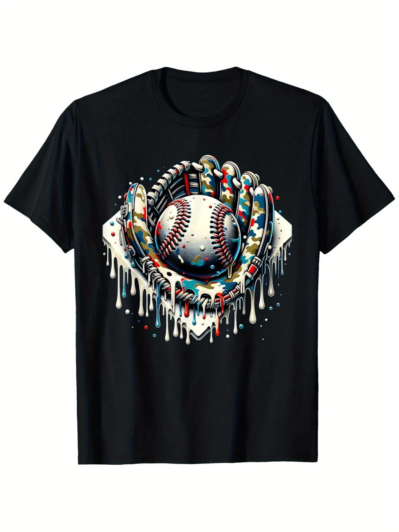 Baseball Drip Ice Cream Drip With Sprinkles T-Shirt, Fashionable Cotton Men'S T-shirt, Super Soft, Breathable, Moisture-absorben
