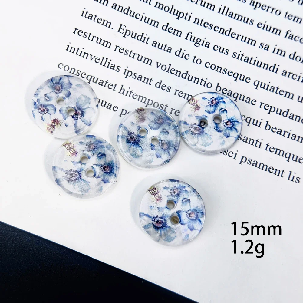 5PCS Blue Forget-me-not Peony Flower Real Mother of Pearl Shell 2-holes Flatback Round Buttons DIY Shirt Cufflinks Sewing Crafts