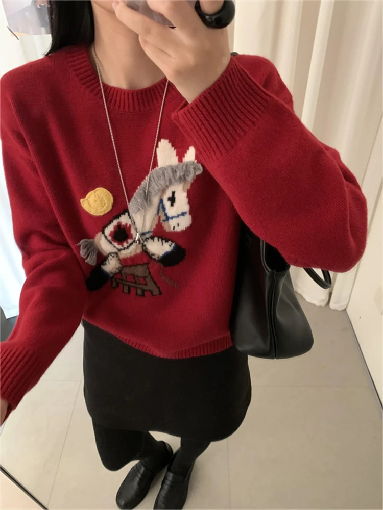 

Trendy Red Embroidered Knitwear Cardigan Sle Faionable Winter New Arrival Women's Top Trending This Year Comfortable Fit