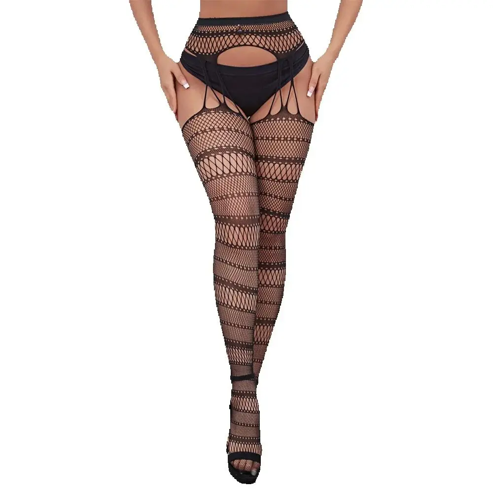 Bas rĂ©sille pour femmes, collants Ă entrejambe ouvert, sous-vĂȘtements transparents, chaussettes hautes avec jarretelles, Lingerie Sexy