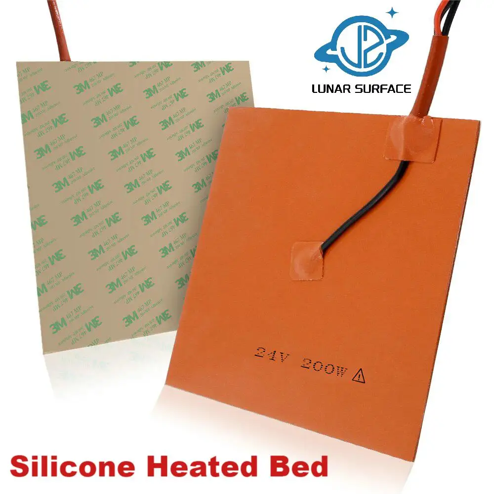 LS-3D Printer Part Silicone Heated Bed Heating Pad Waterproof 200/300mm 12V/24V/220V For Ender 3V2 CR10 Hot Bed 200/350/500/600W