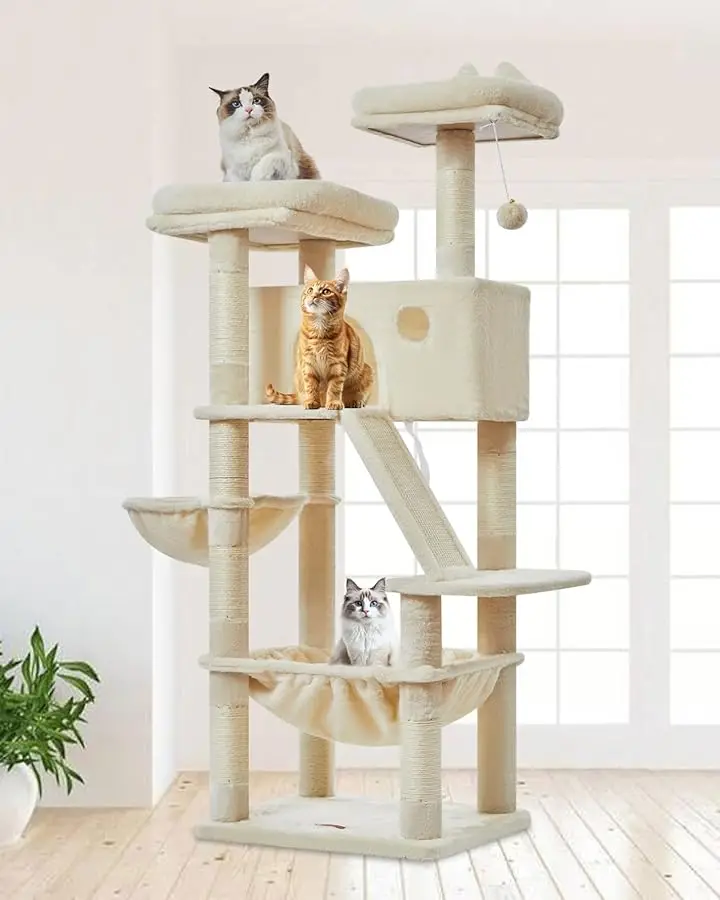 

Taoqimiao Cat Tree 57.5-Inch, Cat Tower for Indoor Cats Large Adult, Extra Large Cat Condo, 8 Sisal Scratching Posts, Metal Fram