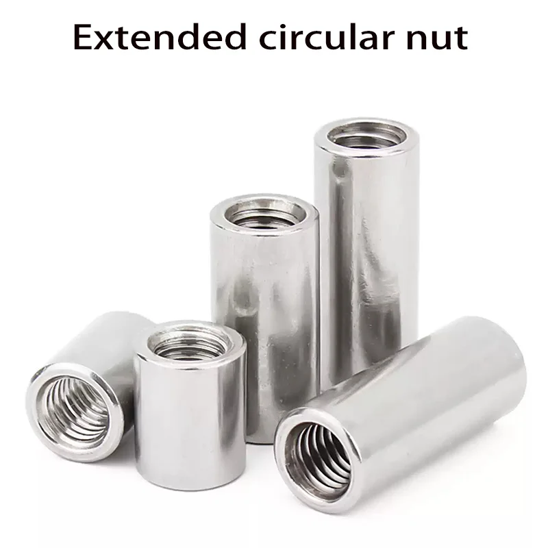 M3 M4 M5 M6 M8 304 Stainless Steel Extend Long Lengthen Round Coupling Connector Joint Sleeve Tubular Nut