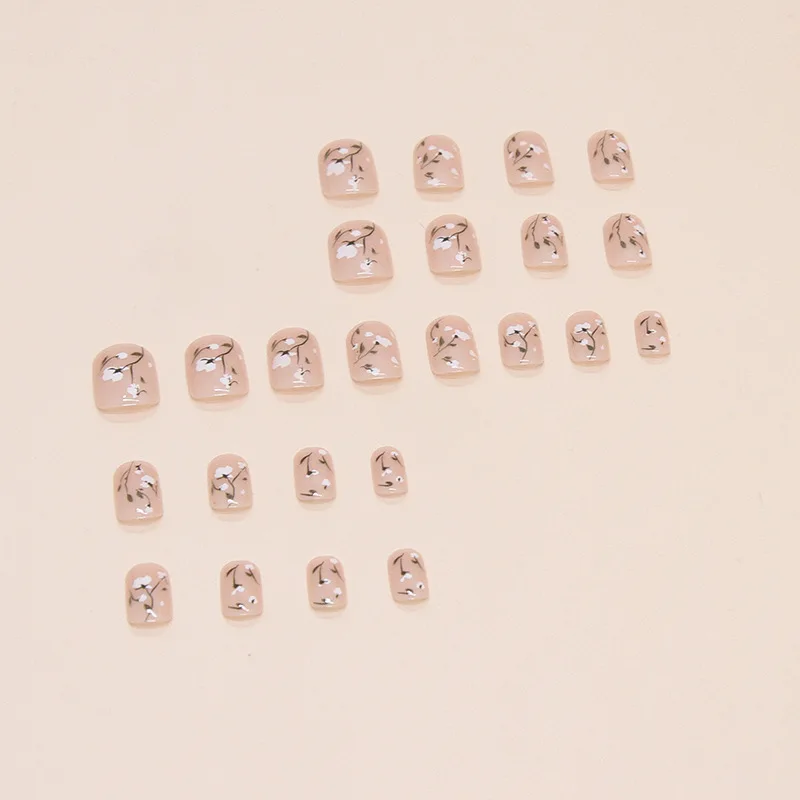 24pcs Short Square Flower Press on Nails Set Finger Stick-on unghie finte con colla unghie finte decorate a buon mercato Art per l'incollaggio