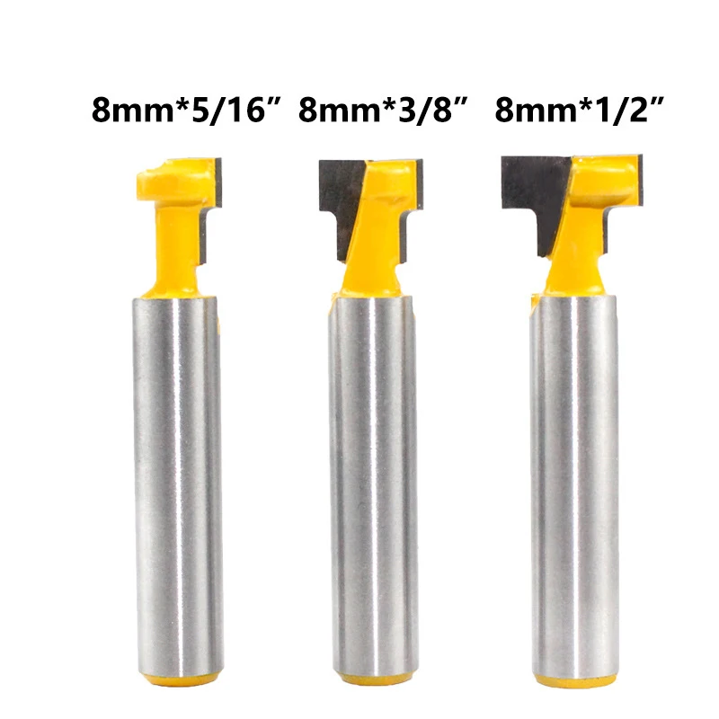 1PC 8MM Shank ตัดไม้แกะสลัก T-Slot Cutter Router บิตชุด Hex Bolt Key Hole bits T Slotting เครื่องตัดไม้