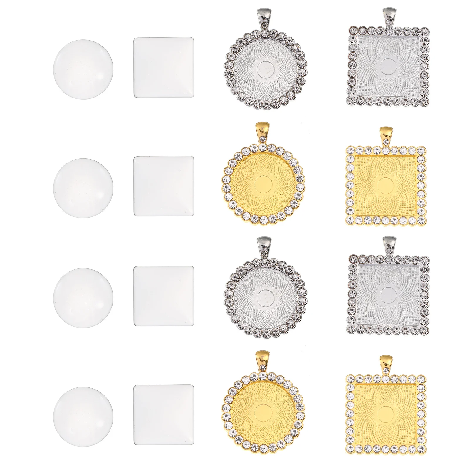 40Pcs Alloy Earring Bezel Trays Square Round Trays for DIY Glass Cabochons Earrings Jewelry Making Accessories