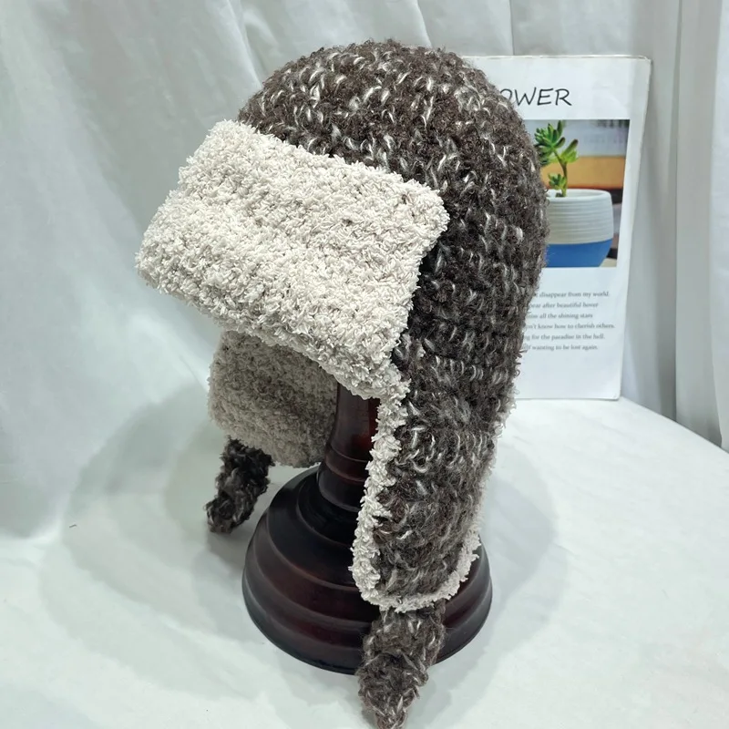 قبعات كورية محبوكة يدويًا للرجال والنساء حافظات أذن سميكة دافئة لقبعات منسوجة للشتاء #2