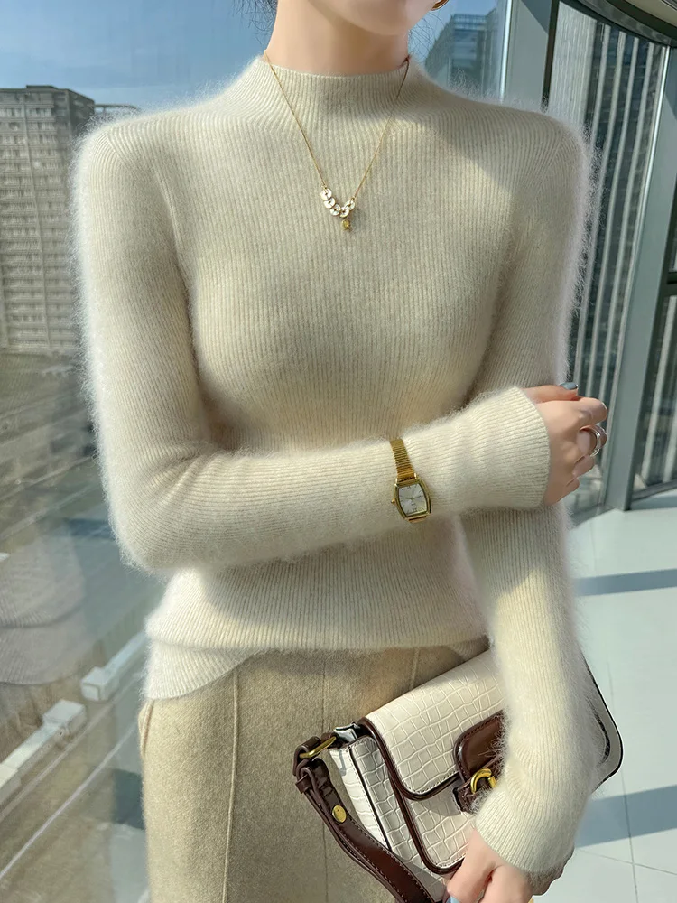 

TLOML женский 100% норковый кашемировый свитер пуловер с воротником-стойкой осень-зима тонкий базовый кашемировый трикотаж мягкие теплые топы высокой эластичности