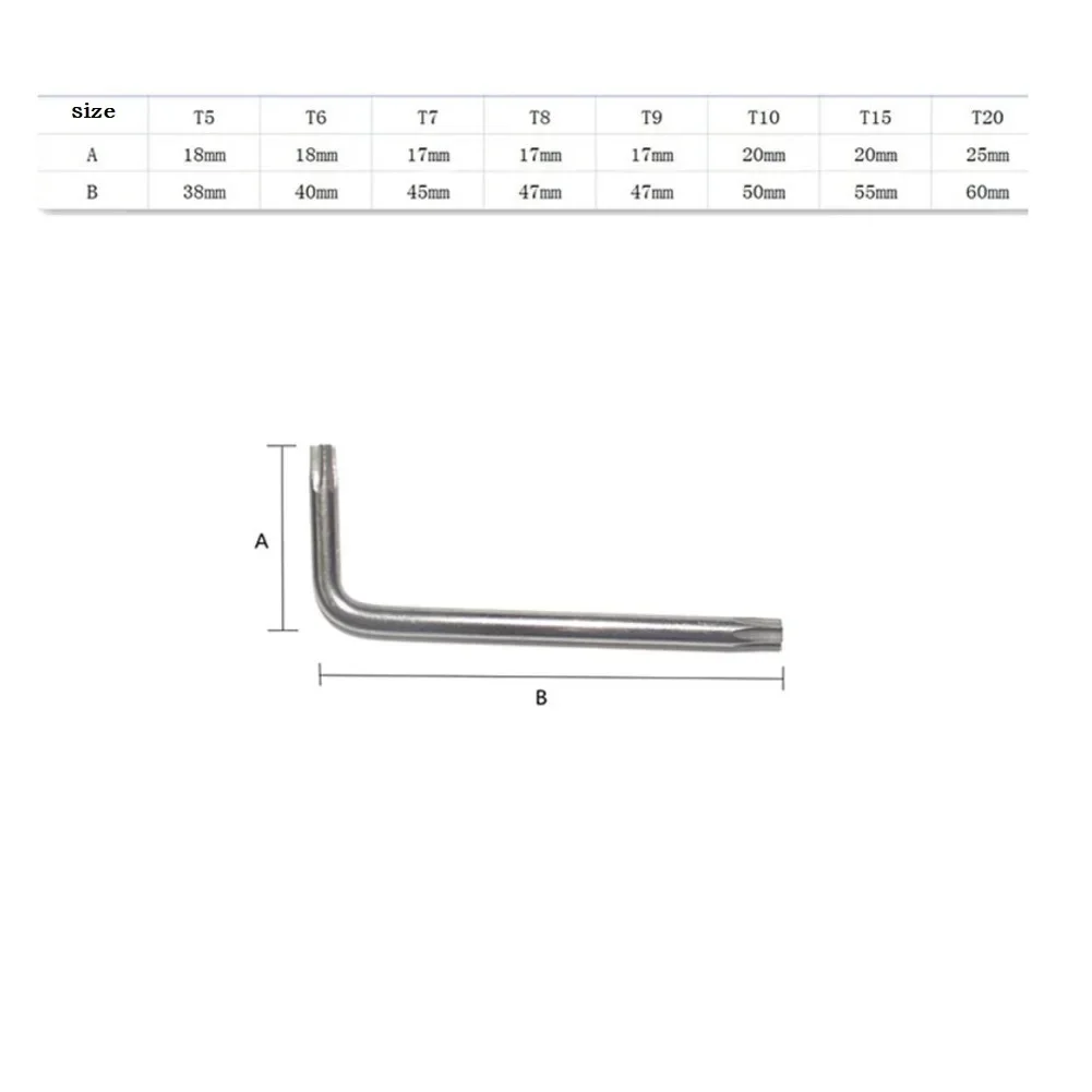 육각 Torx 렌치 세트, 구멍이 있는 L 타입 스크루 드라이버, 육각 키, T5, T7, T8, T15, T20, 수공구, 렌치 워크샵 장비, 8 개