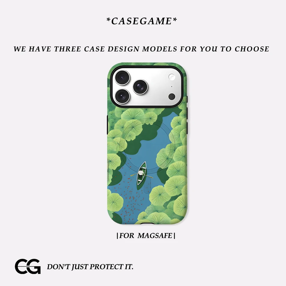 

Чехол Casegame Matte Bumper для Magsafe для iPhone 17 16 15 14 Plus 13 Pro Max, противоударный, из твердого поликарбоната, зеленый, дизайн «Лотосовое озеро»