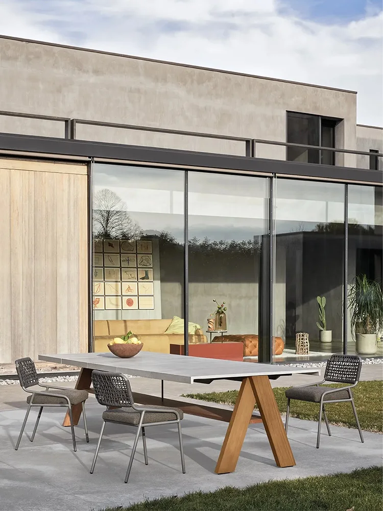 

Nordic outdoor tables and chairs rock slab courtyard waterproof and sunscreen casual rattan outdoor open-air balcony rattan chai