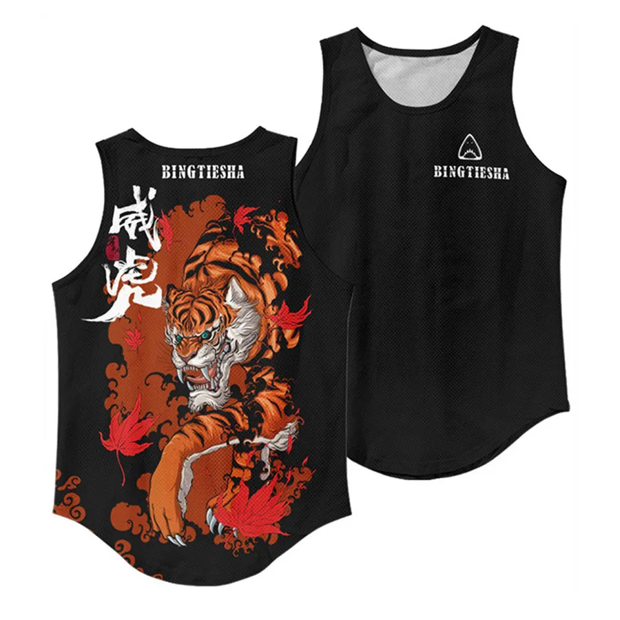 New Hot Sale Anime Vest Black Tiger Print Men's fashion sleeveless shirt casual comfortable Boys Summer Tank Tops Streetwear