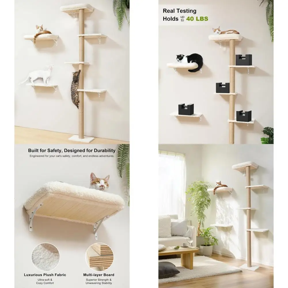 

Stable Wall-Mounted Cat Furniture Set with Scratching Post, Cushioned Perch, and Space-Saving Climbing Wall for 16 Inch Drywall