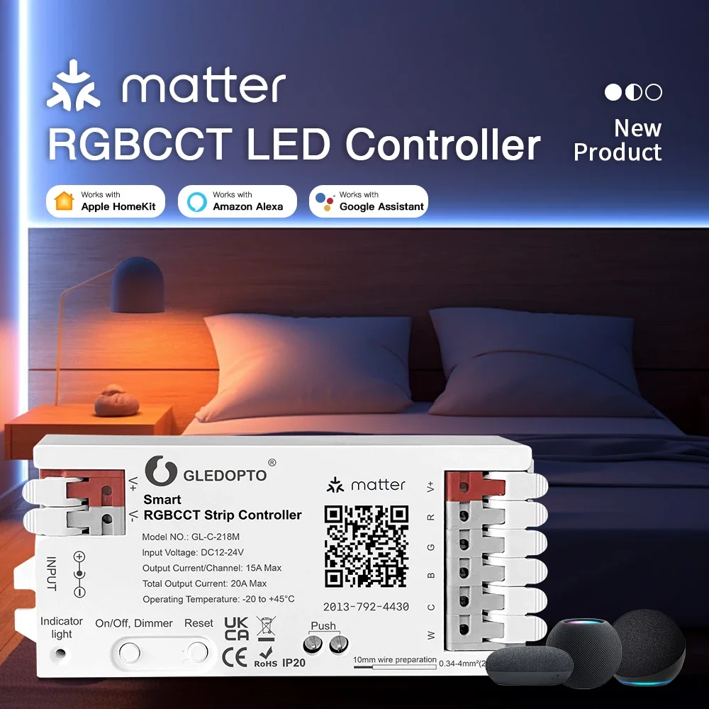 Gledopto Matter RGBCCT LED Controller for Analog LED Strip APP Voice Control RGBW RGB Work with Apple Homekit Google Amazon Echo
