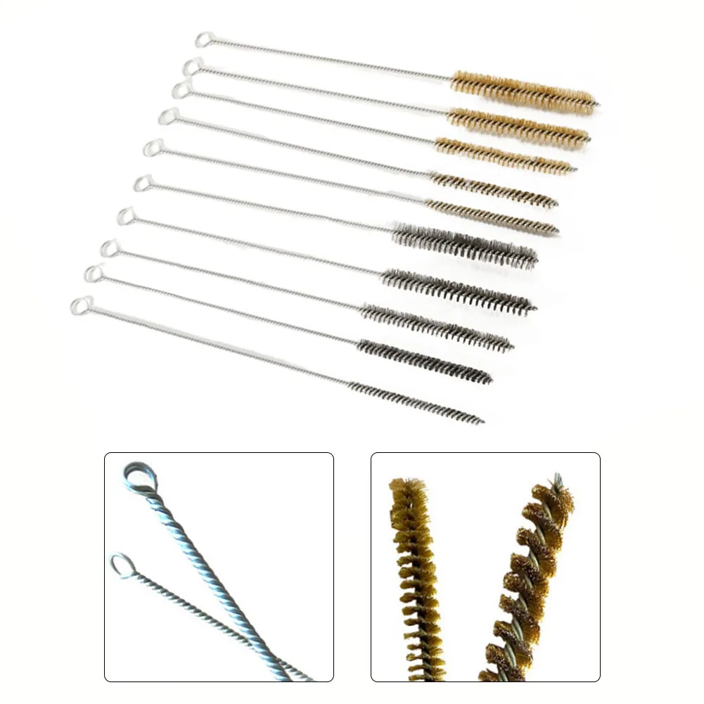 Imagem -03 - Conjunto de Escovas de Limpeza 10 Peças Cilindro de Bronze Tubo de Fio Escova de Limpeza Pistolas de Pintura Escova de Limpeza Aço Inoxidável