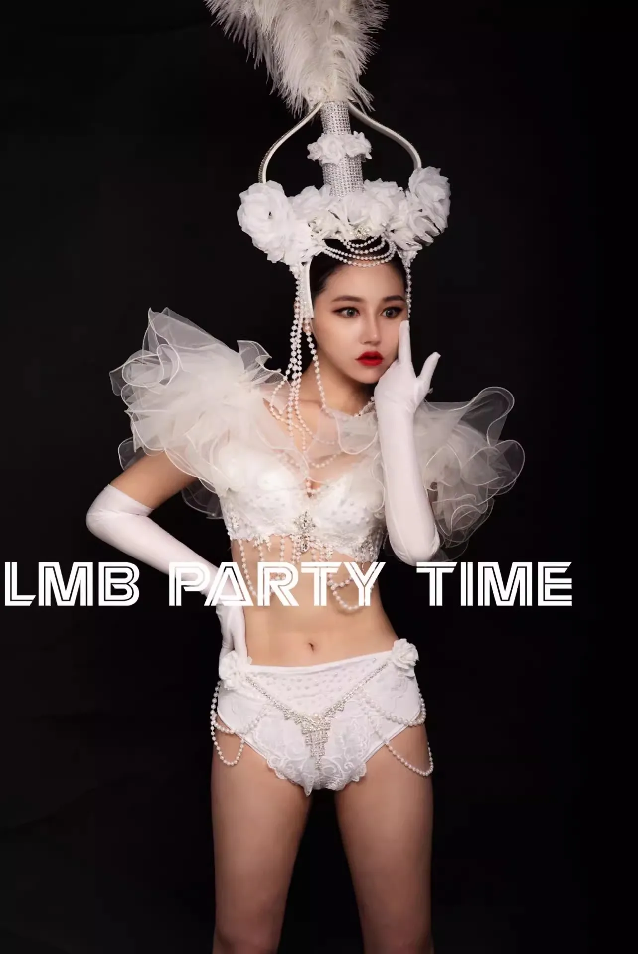 White Rose Theme Party Super Atmosphere GOGO Bikini Opening Show Costume Nightclub Bar Female Singer Dance Stage Prom Wear