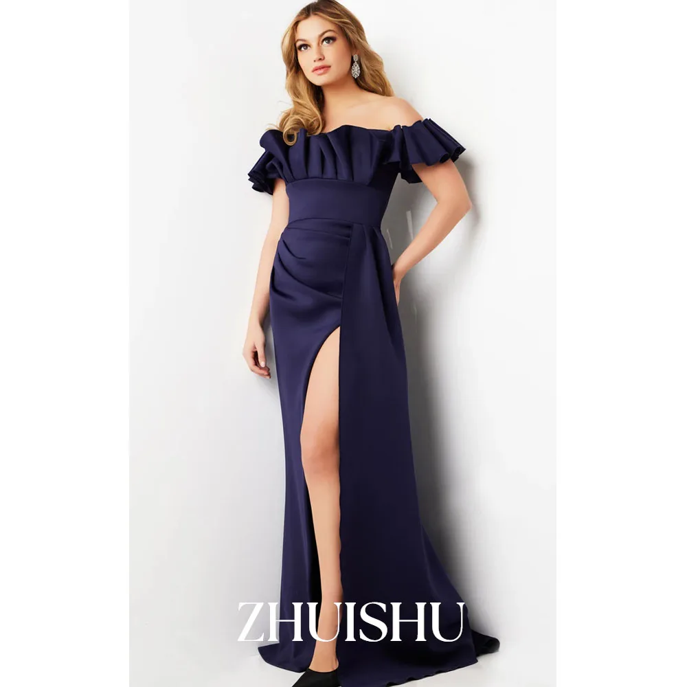 ZHUISHU Off the Shoulder Pleated Evening Gown High Slit Sexy Women Party Dress for Special Occasion Customized Long Prom Dress