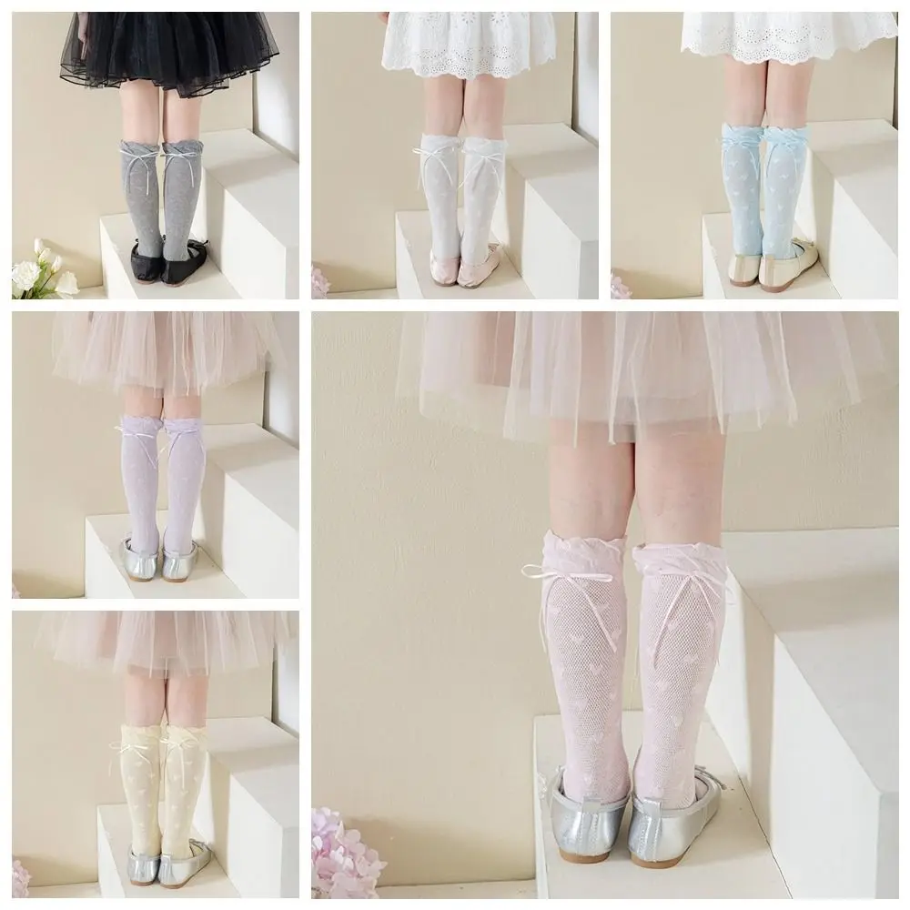 

Breathable Sweet Children Mid-Tube Hosiery Princess Ribbon Bow Lolita Lace Stockings Cotton Thin Balletcore Socks Kids