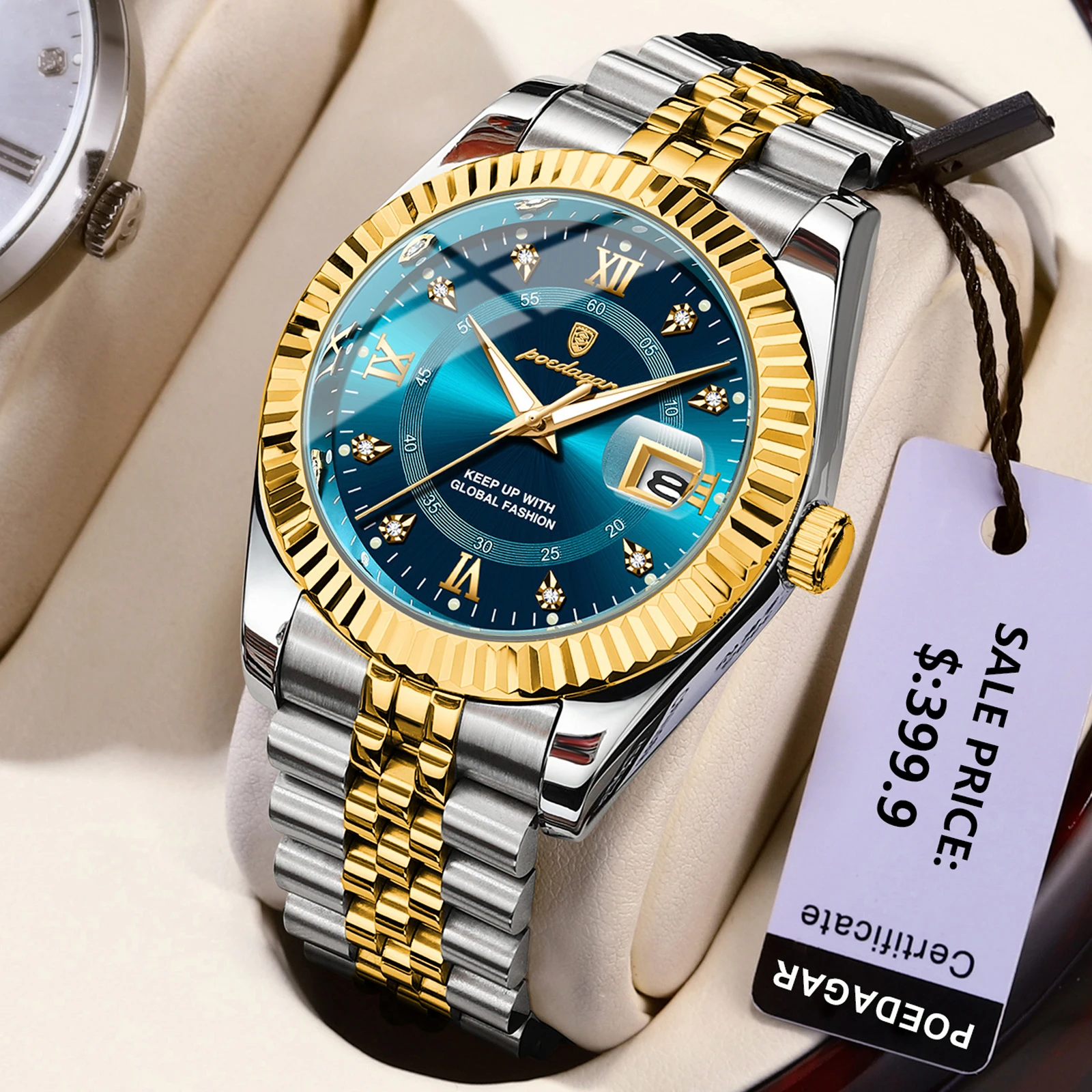 POEDAGAR ساعات رجالية كلاسيكية فاخرة موضة خيوط مدي ساعة للرجل مضيئة تاريخ مقاوم للماء ساعة يد كوارتز أصلية