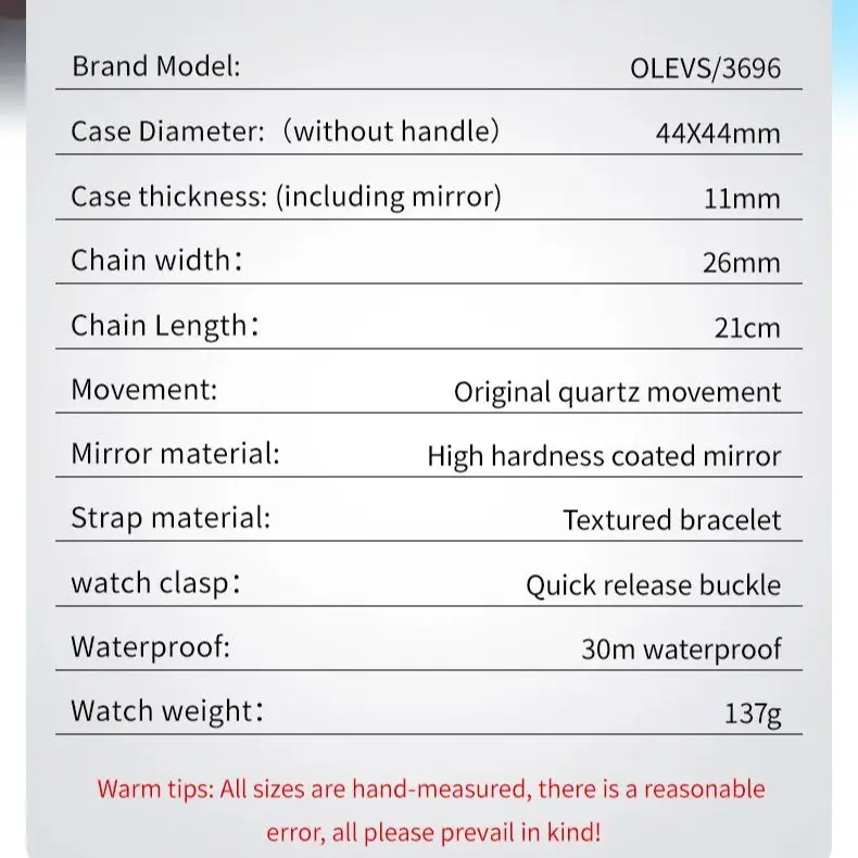 OLEVS 3696 New Men Watch Fashion Simple Calendar Waterproof Stainless Steel Square Quartz Watch Top Luxury Brand Men Watch Reloj