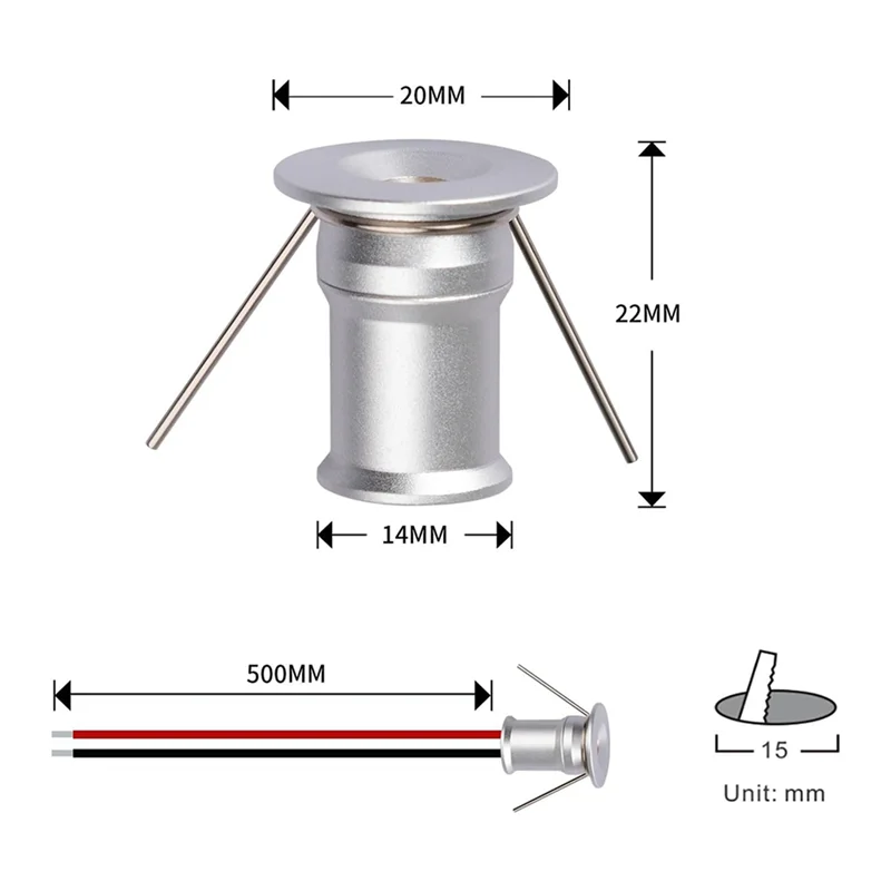 TKOH-Mini Downlight DC12V 1W 3000K Confezione da 27 conchiglie argento, utilizzata per l'illuminazione di armadi interni, illuminazione di armadi, opere d'arte