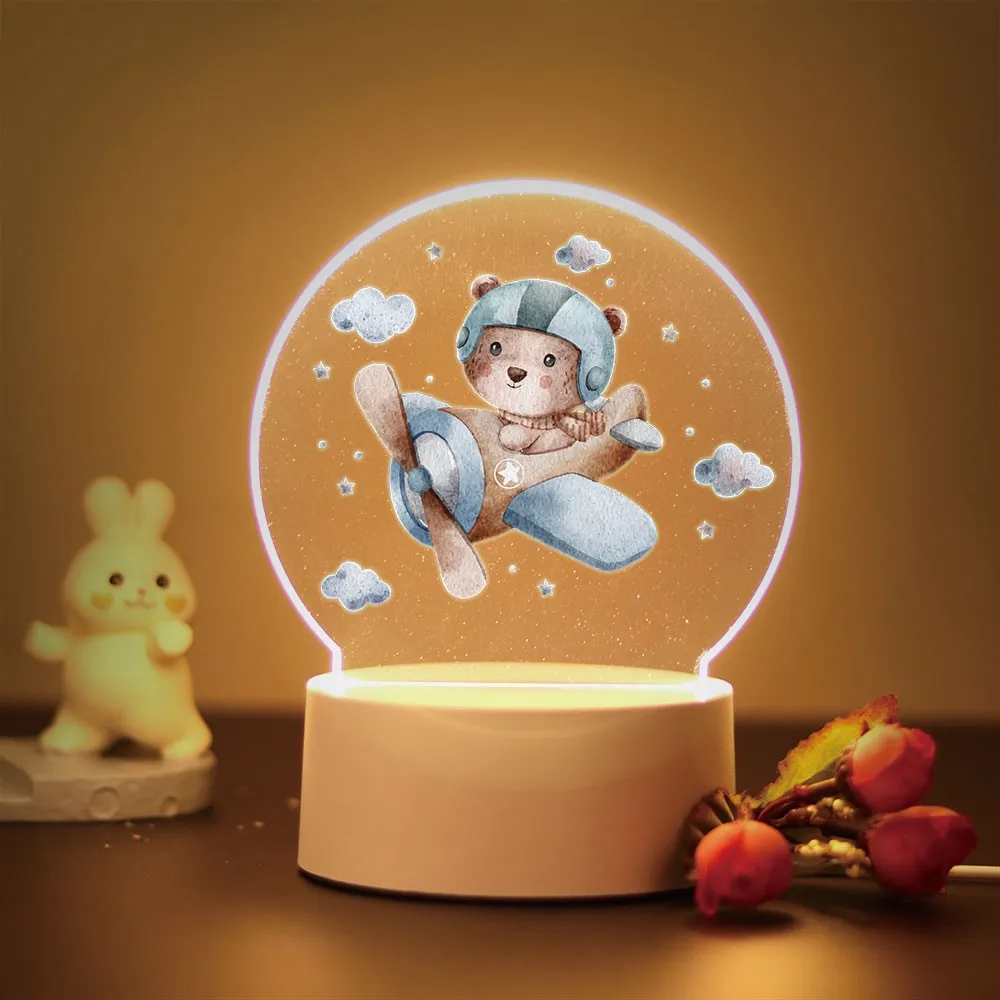 Lovely Bears flying planes 3D Visual Night Lamp for Children's Room Decor the Kids Birthday Gift