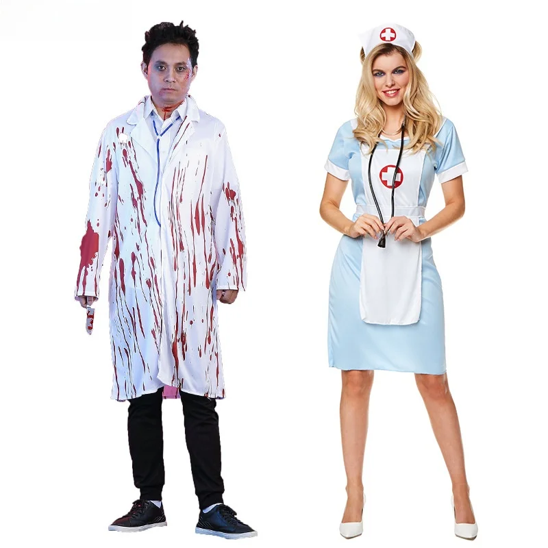 Fsia de Enfermeira de loween, Vestido de Médico Dólico Manchado de Sangue, Traje de Performance de Palco, Vestido T...