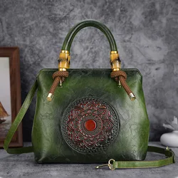 Johnature Retro Luxury Handbags Women Bags Designer 2024 New Handmade Embossed Shoulder Bags Casual Ladies Leather Bag