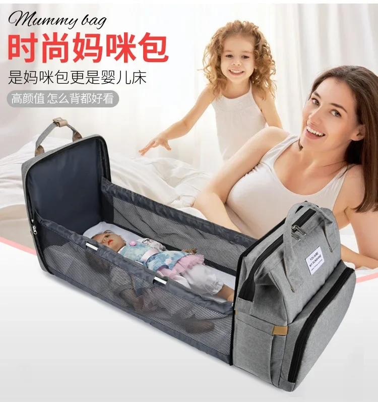 New Portable Folding Bed Mommy Bag Going Out Lightweight Large Capacity Maternal and Infant Milk Bag Multipurpose Mommy Bed Bag