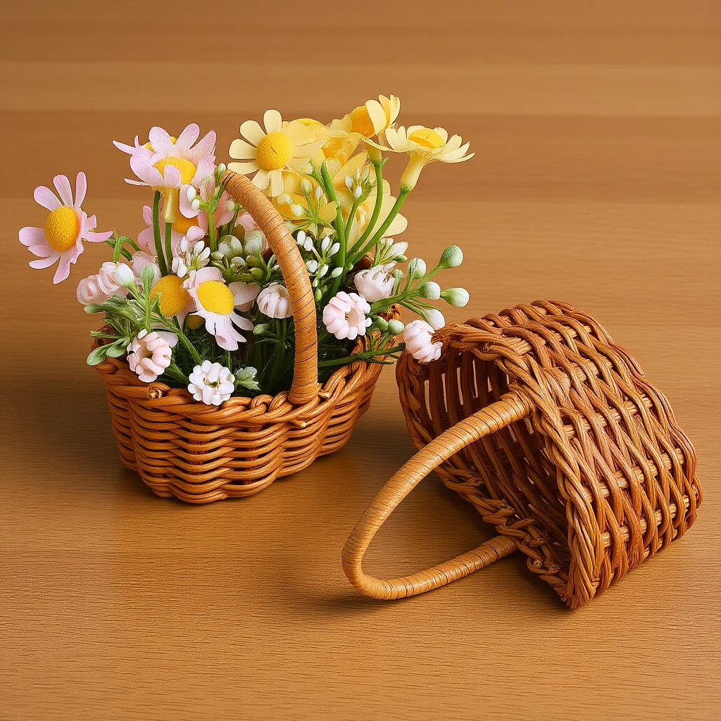 

2Pcs Miniature Woven Baskets Rustic Design for Home Garden Wedding Tabletop Decoration Miniature Woven Baskets