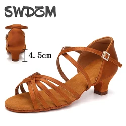 Girls Latin Dance Shoes Salsa Tango Dance Shoes for Ladies Party Ballroom Shoes Soft sole Child Kids Dance Sandals heel 4.5cm