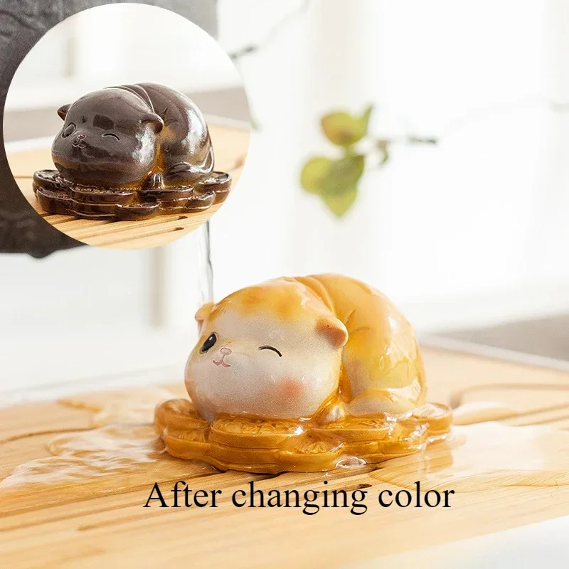 Mascotas de té que cambian de Color, lindo animal en forma de gato, zorro, decoraciones para mesa de té Pixiu, accesorios para beber té, juguetes de té de estilo chino