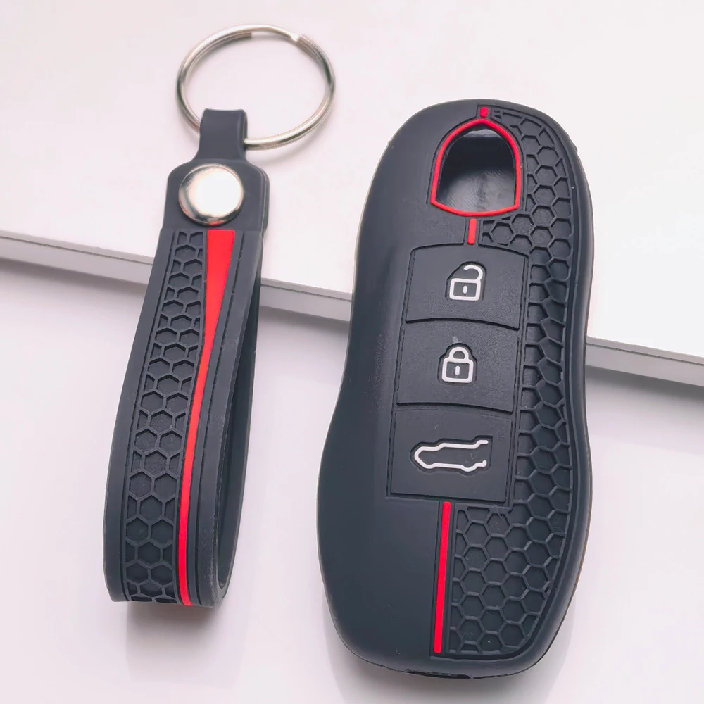 Key Holder Cover for Porsche Cayenne Macan Panamera Boxster 911 Cayman Taycan 718 with Keychain Anti-Scratch Shockproof New