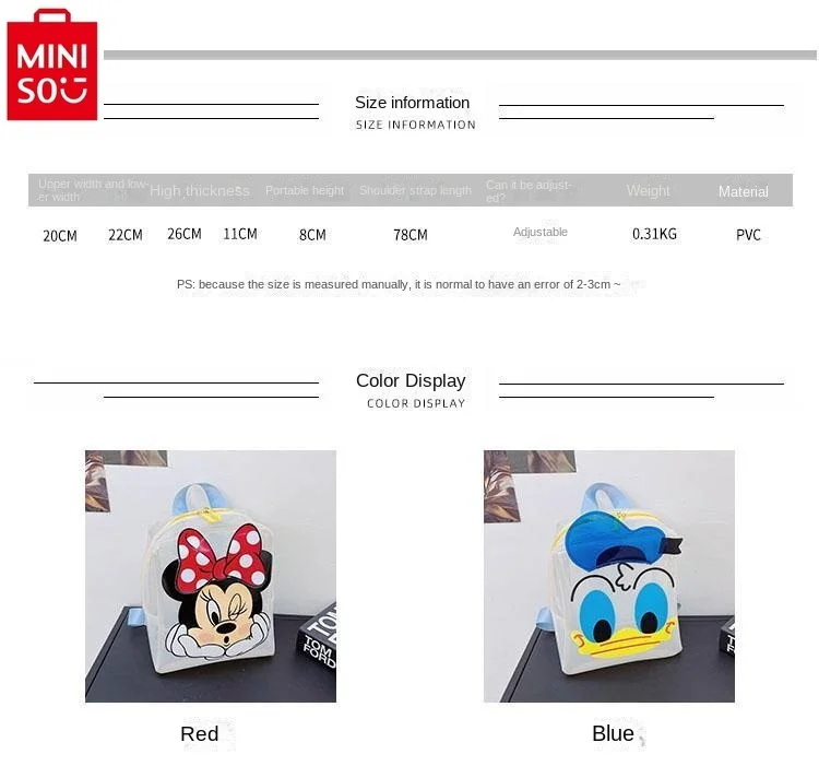 MINISO ransel Jelly transparan wanita, ransel kartun Disney Donald bebek untuk pelajar baru 2024