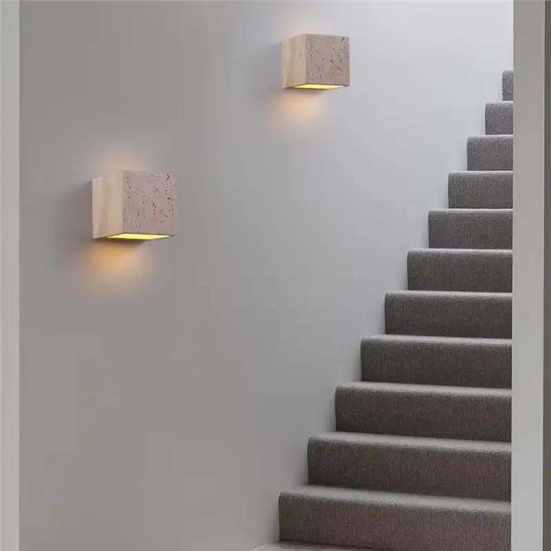 【HAPPY】Warm Light 220V 7W LED Wall Lamp Yellow Cave Stone Square Retro Style Outdoor For Porch Balcony Garden Villa Exterior Lig
